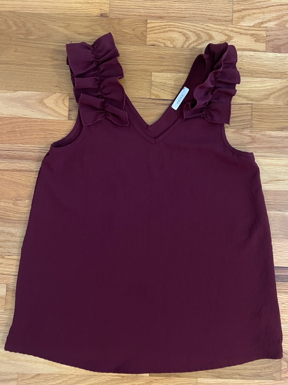 Entro Ruffle Sleeve V-Neck Top - Burgundy